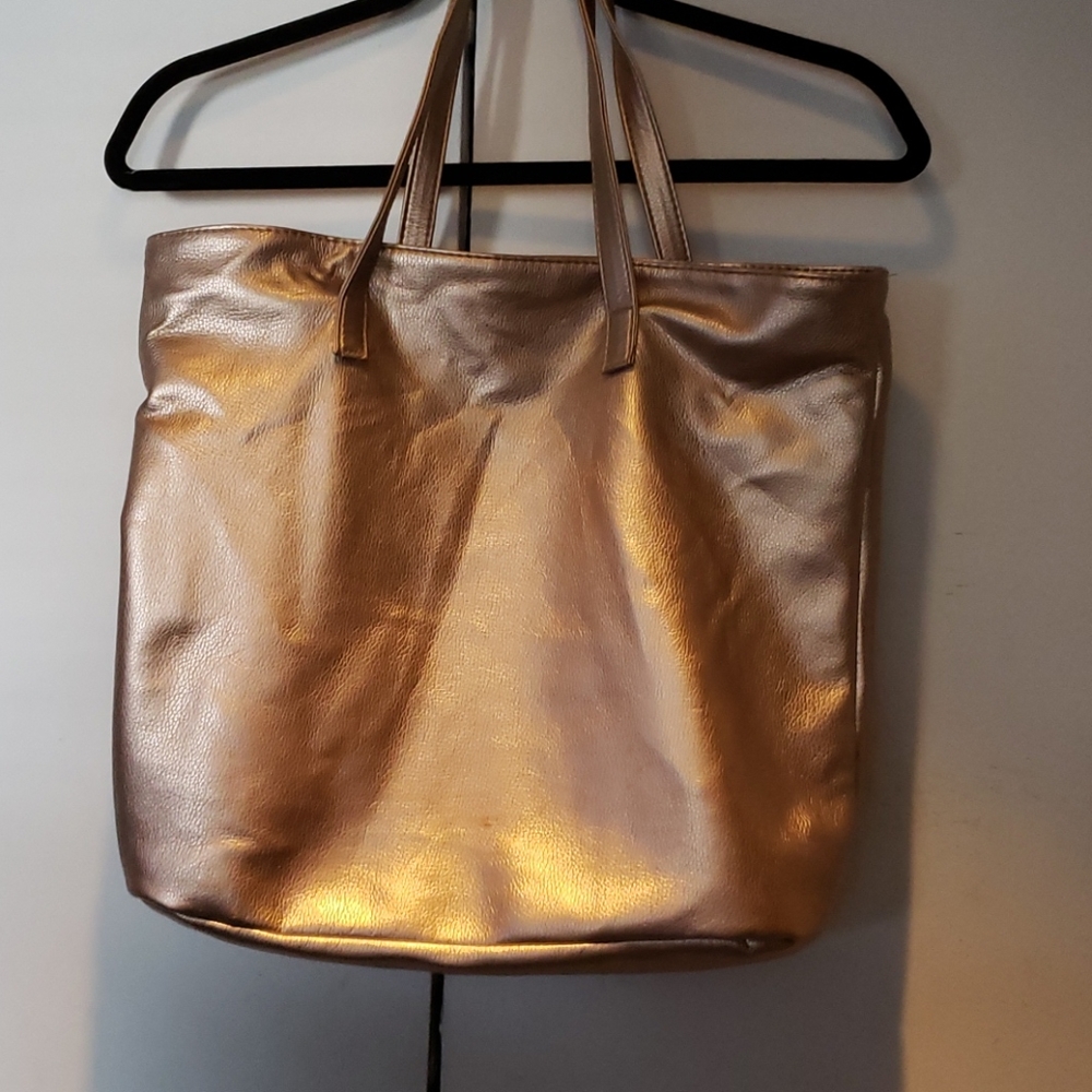 Metallic gold faux leather tote bag